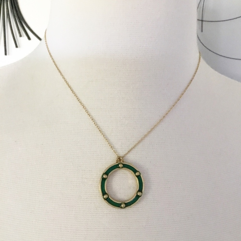 Anthropologie Green & Gold Circle Necklace